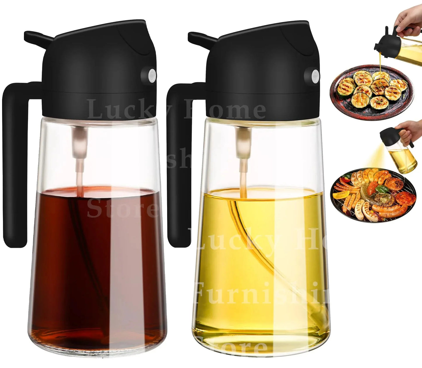 1-2PCS Distributeur d’Huile 2 en 1 – Pulvérisateur & Verseur (500ml)
